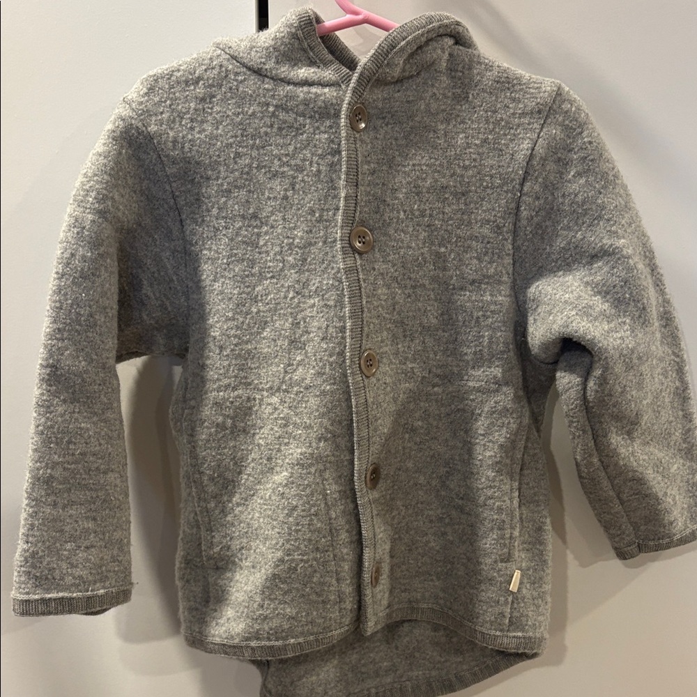 Kids Gray Hooded Button-Front Wool Sweatshirt